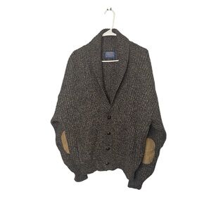 Pendleton Brown and Black Tweed Button Cardigan Virgin Wool  XL fits like a L